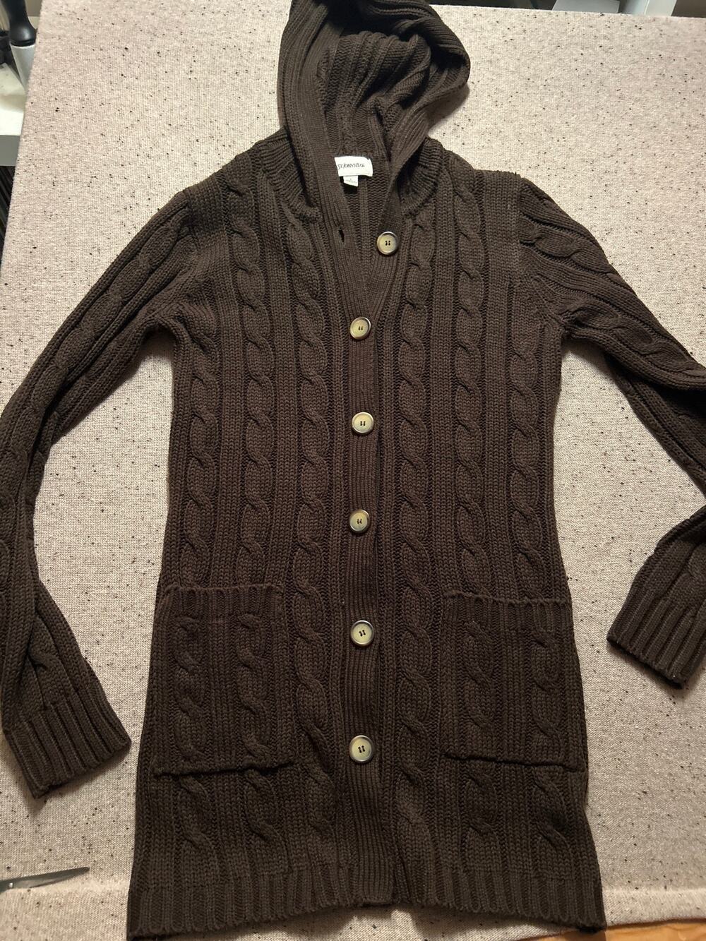 St. John's Bay Cable Knit Hooded Cardigan Women's Small Brown